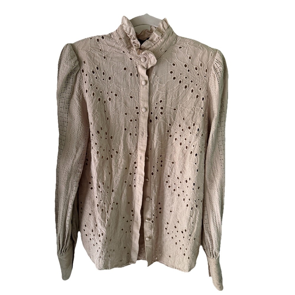 Aqua Blu Australia Luxury Eyelet Lace Blouse Top Ivory Cotton L Victorian Boho